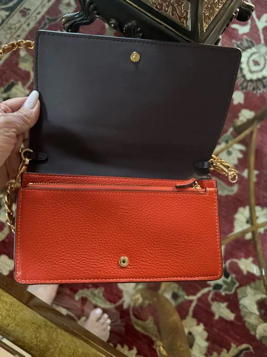 COACH Orange/Red Leather Wallet can be  Crossbody - Picture 2 of 5